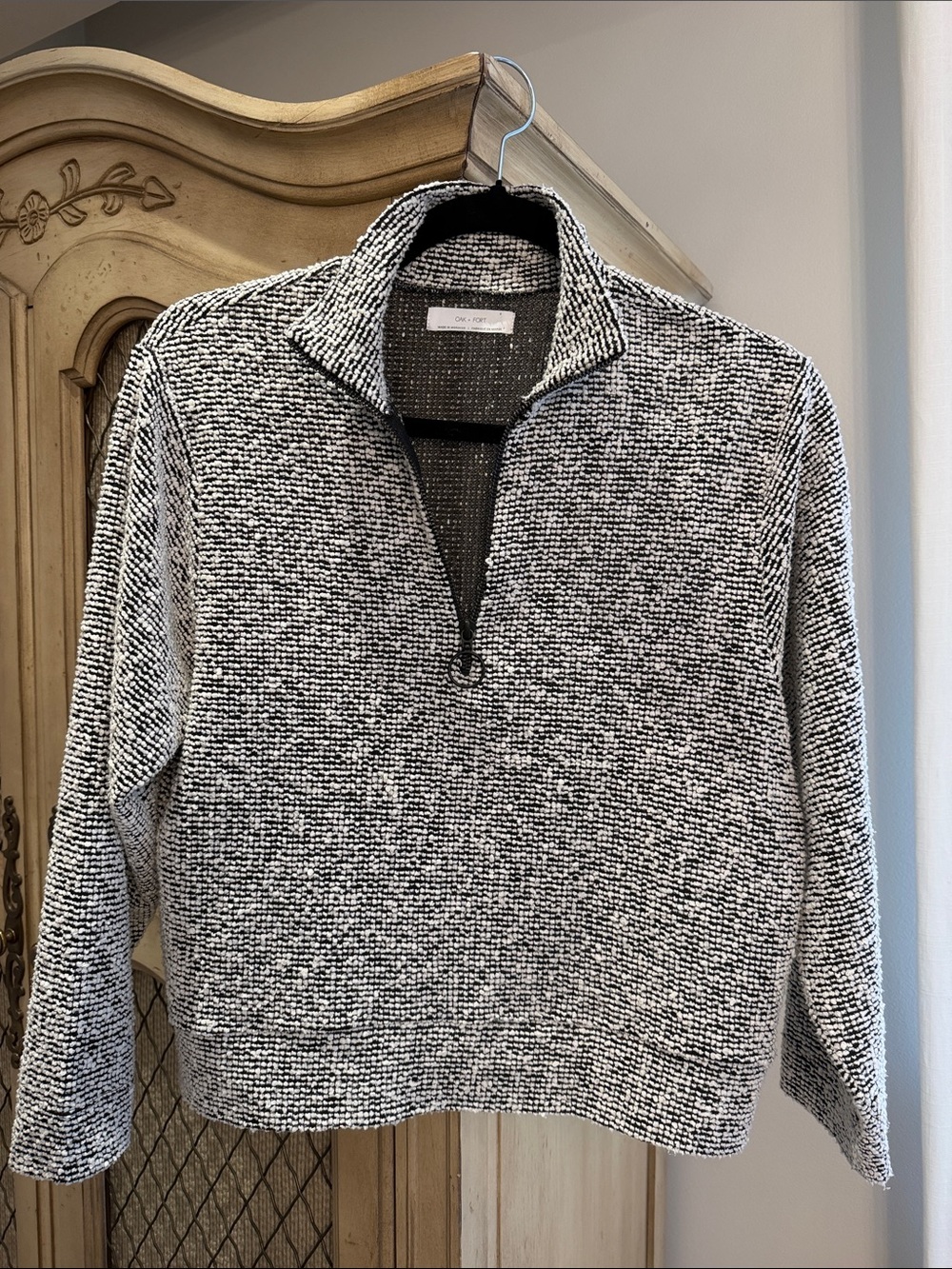 OAK + FORT Black and White Textured Half-Zip Sweater